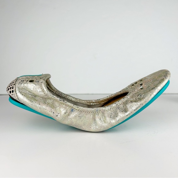 Tieks Romantic Blush Leather Ballet Flats Rose Gold Snakeskin Shiny Metallic 6 - Picture 8 of 12